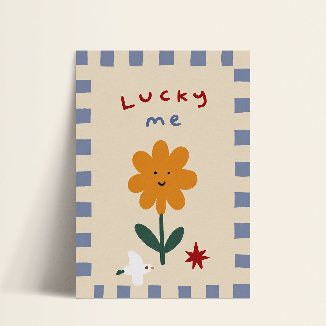 Lucky Me smiling flower print shown as a matte paper art print