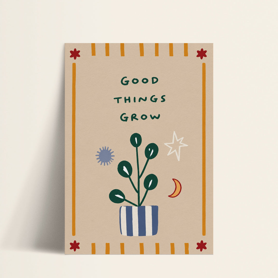 Good Things Grow potted plant print shown as a matte paper art print