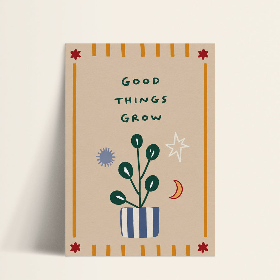 Good Things Grow potted plant print shown as a matte paper art print