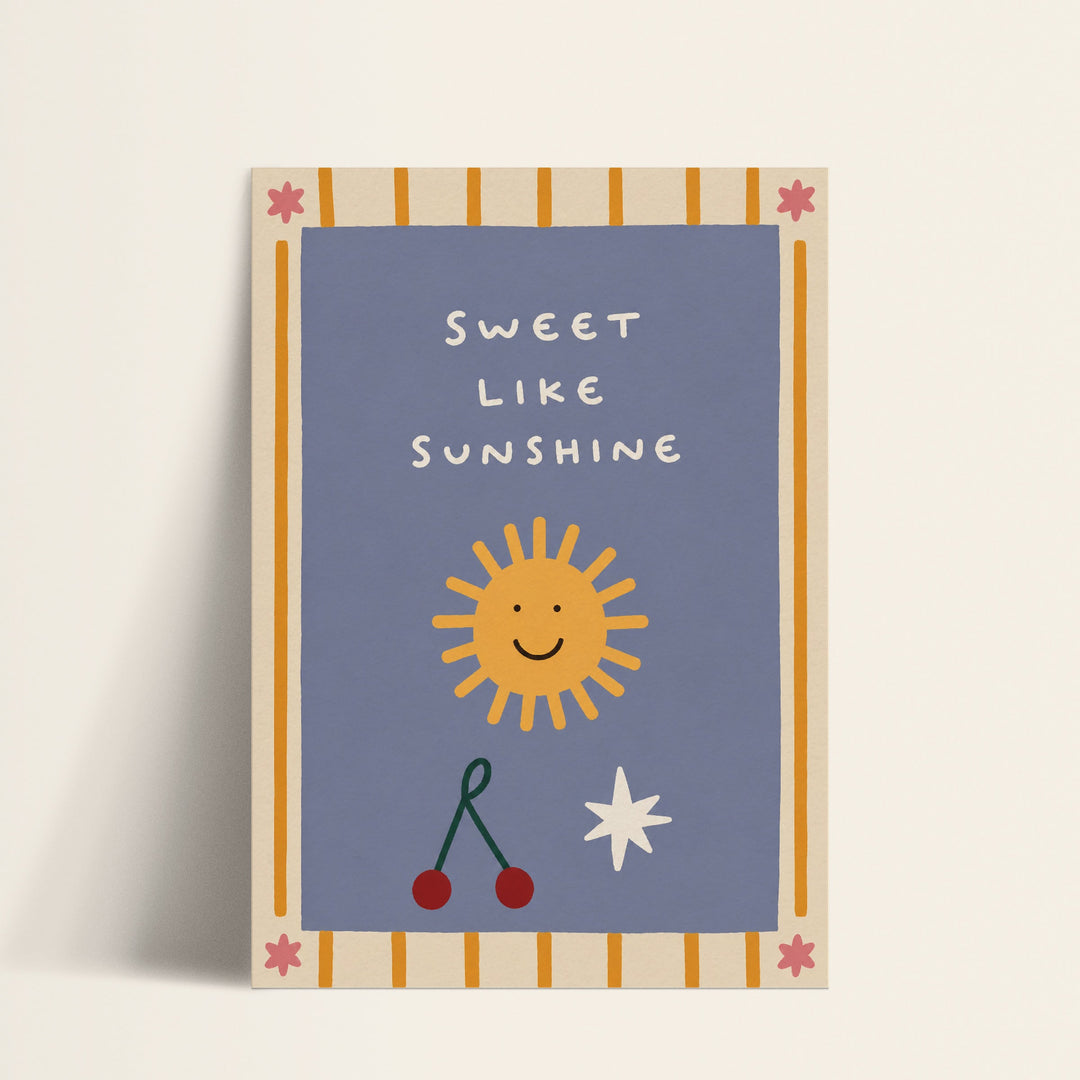 Sweet Like Sunshine smiling sun print shown as a matte paper art print