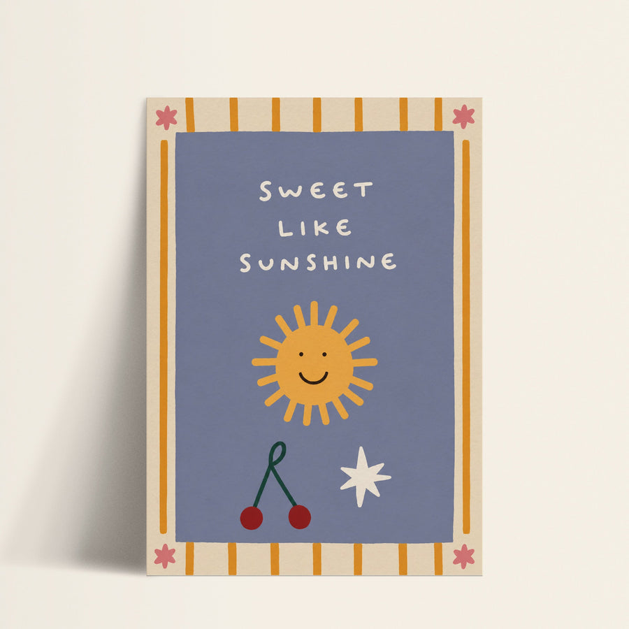Sweet Like Sunshine smiling sun print shown as a matte paper art print
