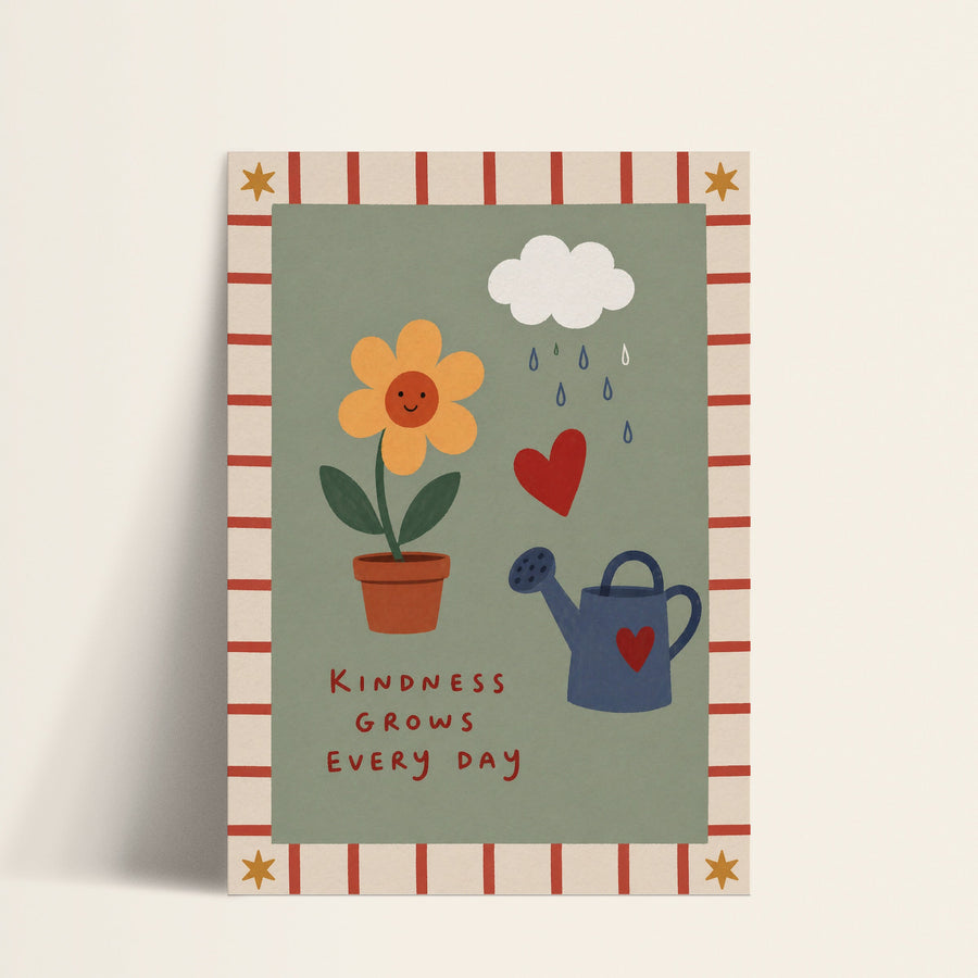 Kindness Grows Every Day daisy print shown as a matte paper art print