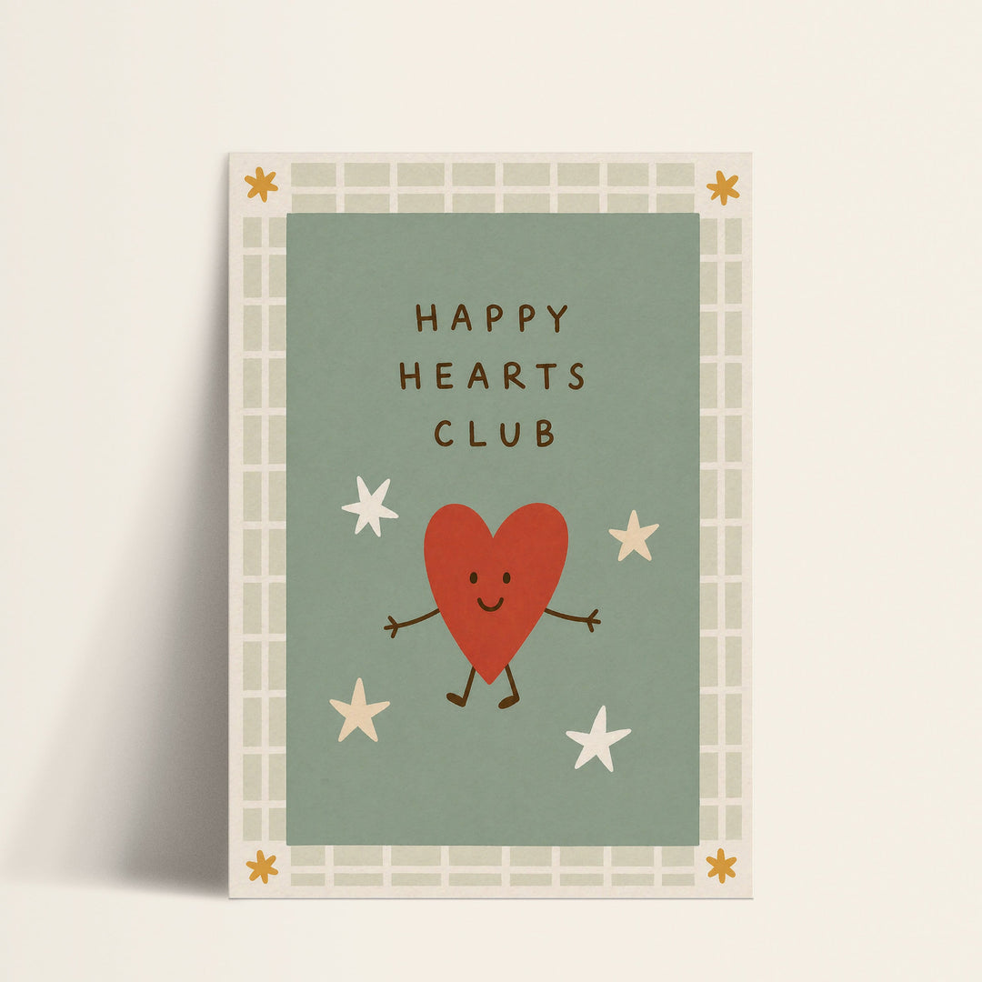 Happy Hearts Club smiling heart print shown as a matte paper art print