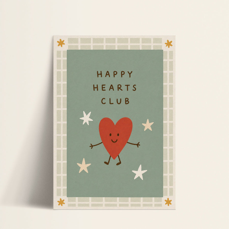 Happy Hearts Club smiling heart print shown as a matte paper art print