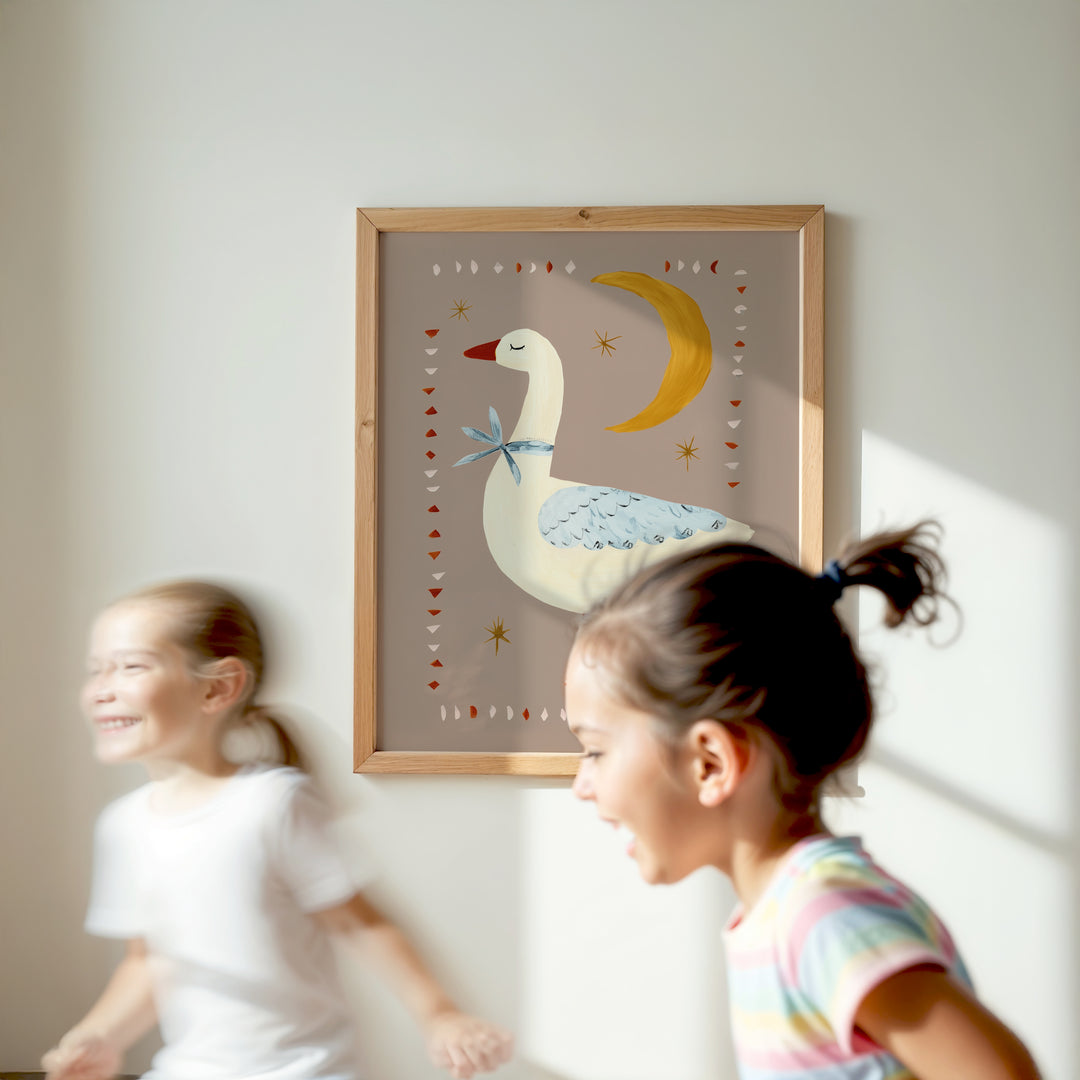 Goose and Moon Print