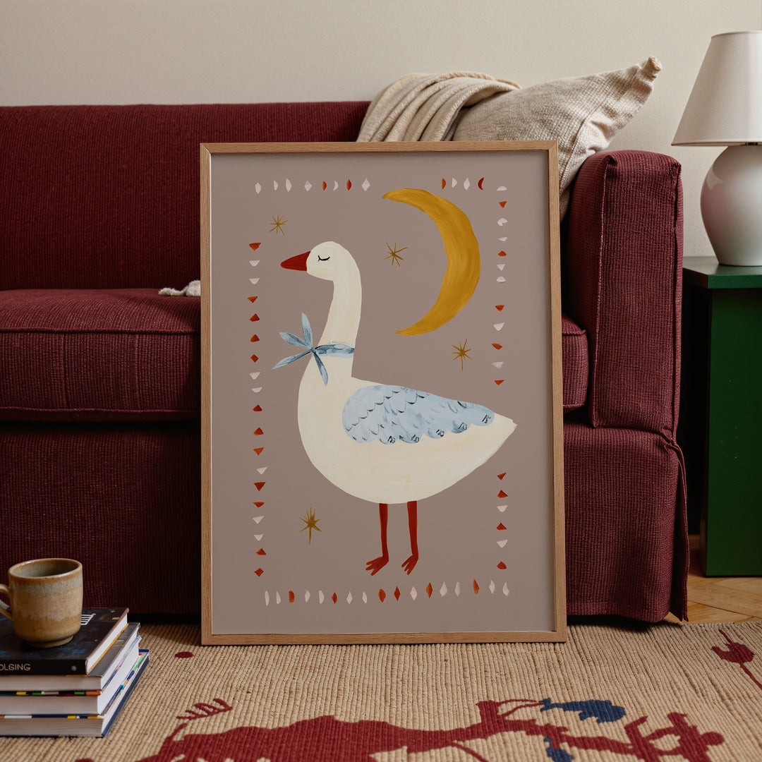 Goose and Moon Print