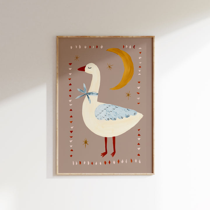 Goose and Moon Print