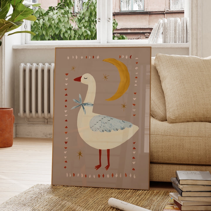 Goose and Moon Print