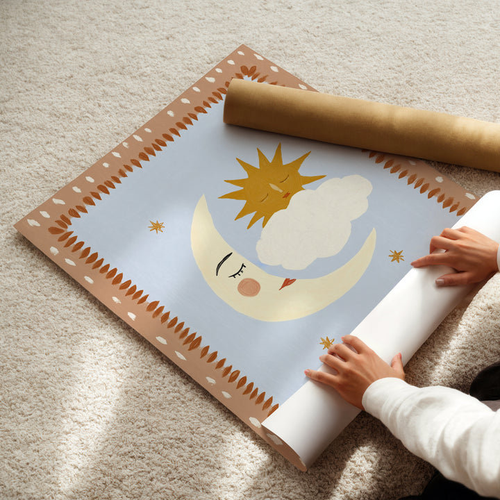 Sun Moon Cloud Peach Print