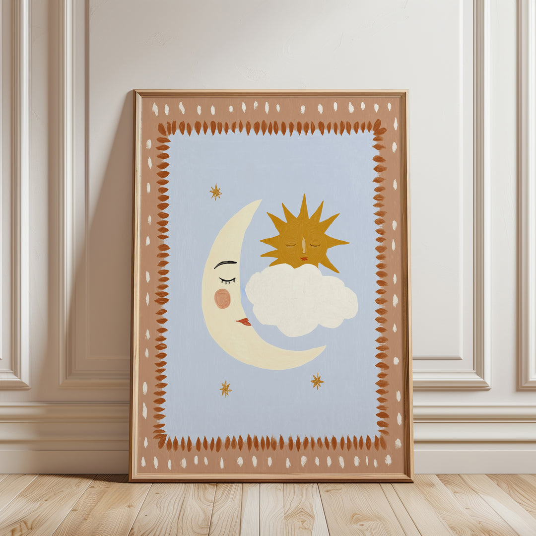 Sun Moon Cloud Peach Print
