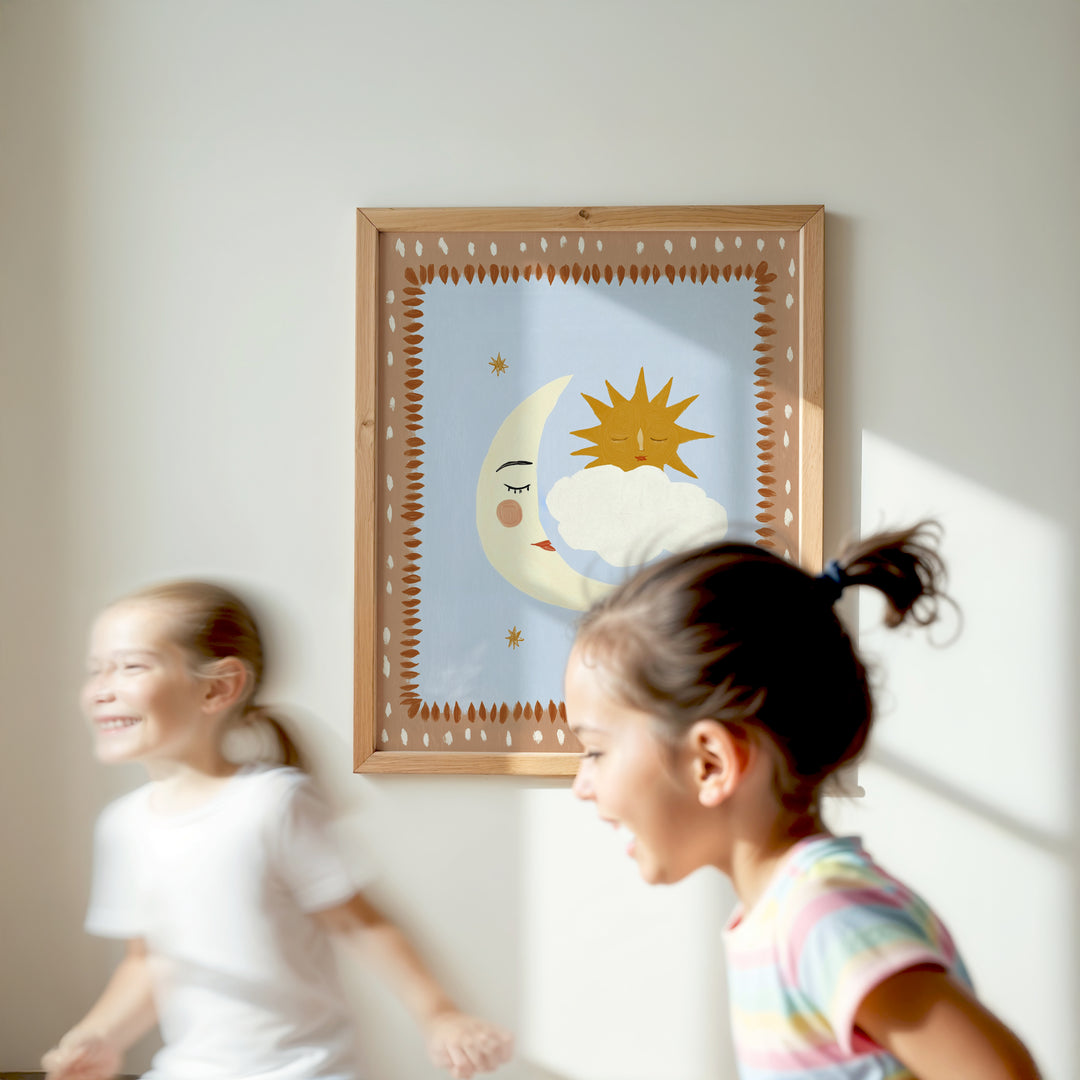 Sun Moon Cloud Peach Print