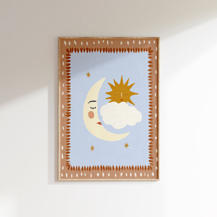 Sun Moon Cloud Peach Print