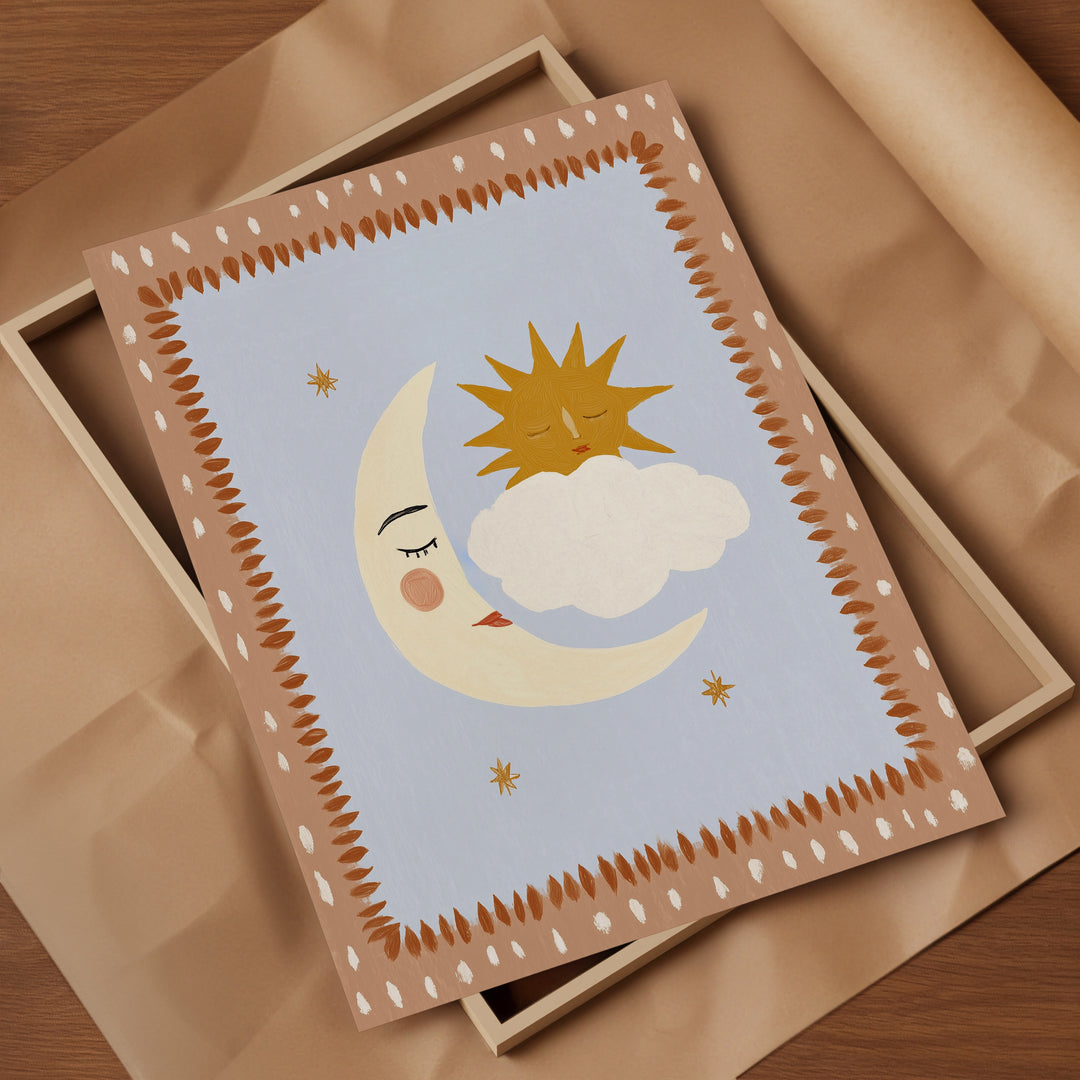 Sun Moon Cloud Peach Print