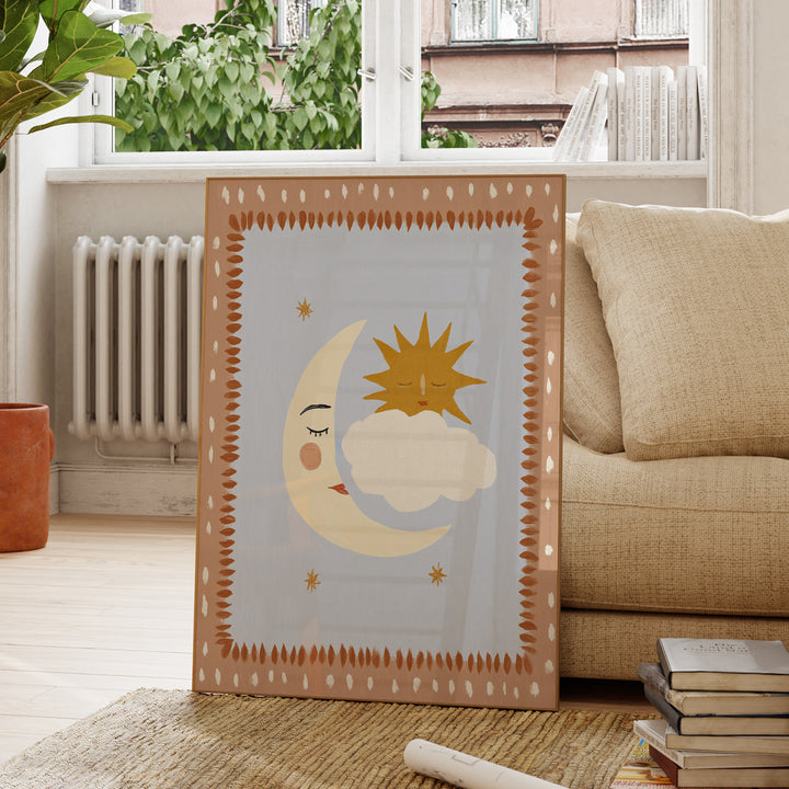 Sun Moon Cloud Peach Print