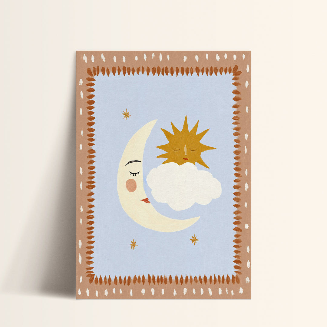Sun Moon Cloud Peach Print