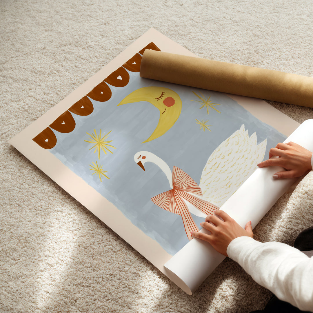 Swan and Moon Folk Art