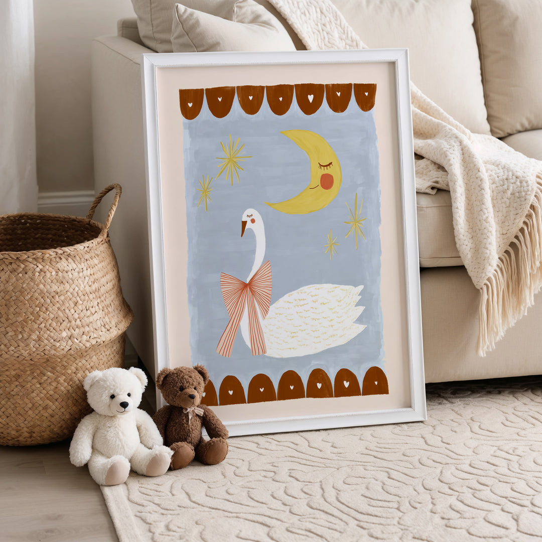 Swan and Moon Folk Art