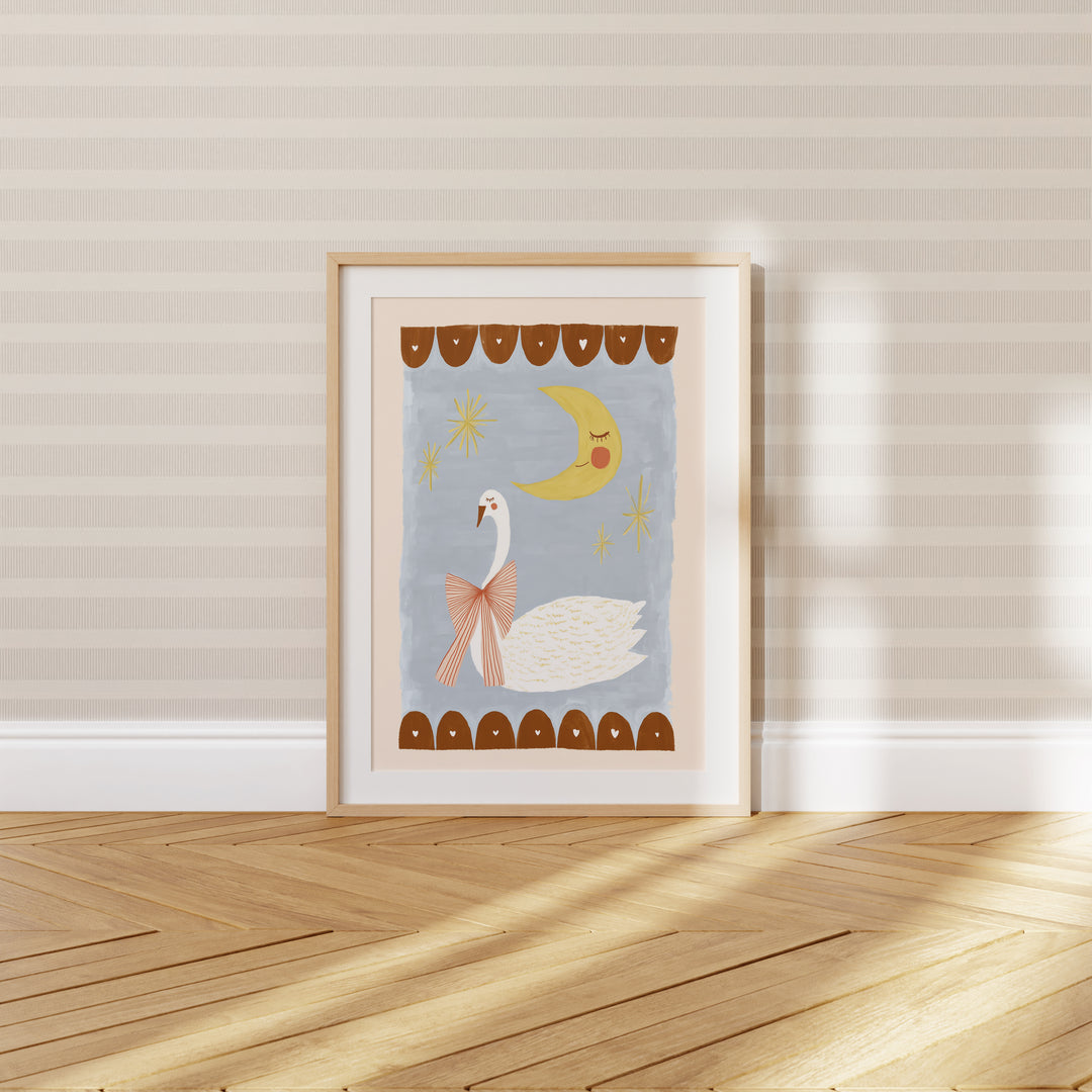 Swan and Moon Folk Art