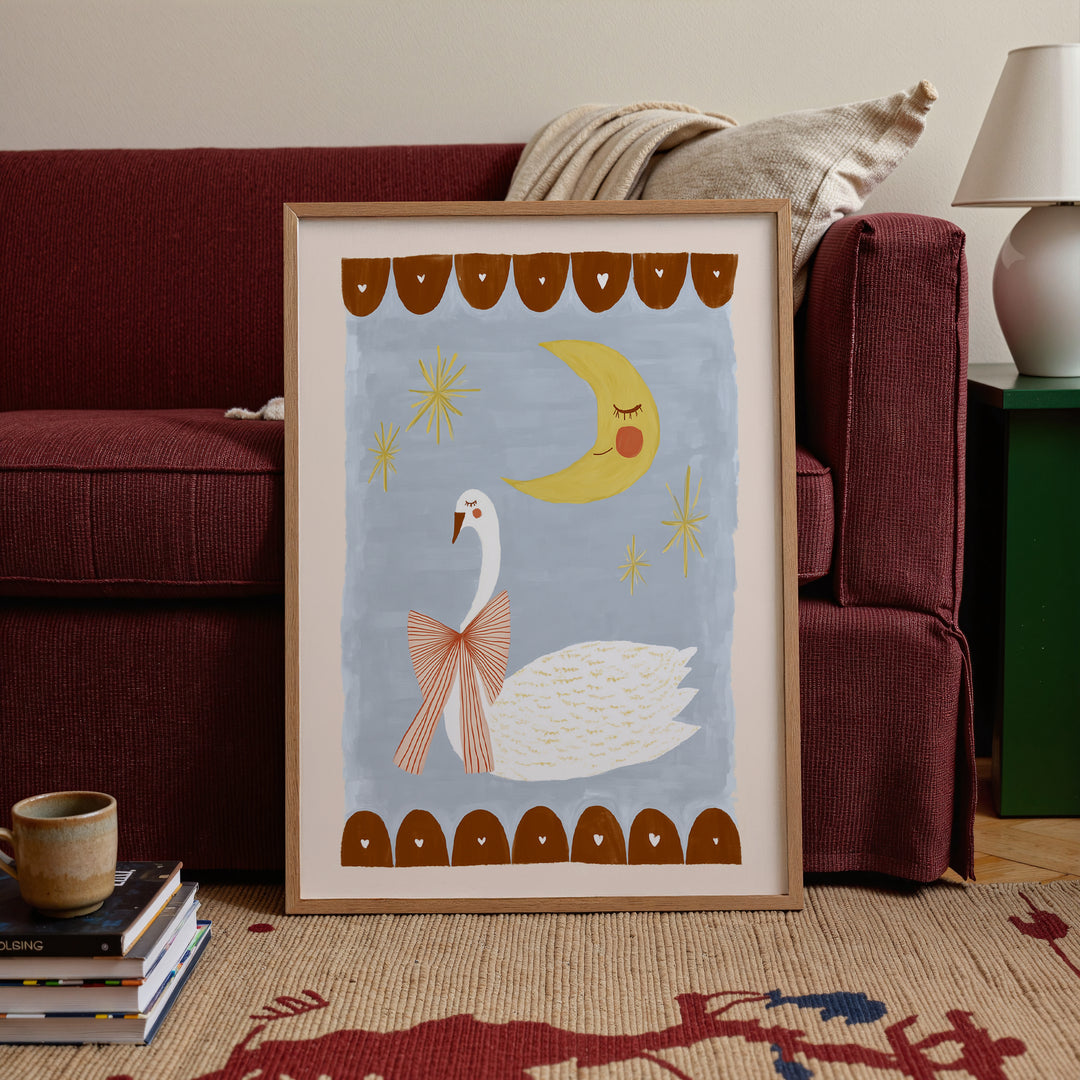 Swan and Moon Folk Art