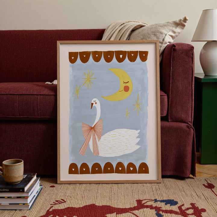 Swan and Moon Folk Art