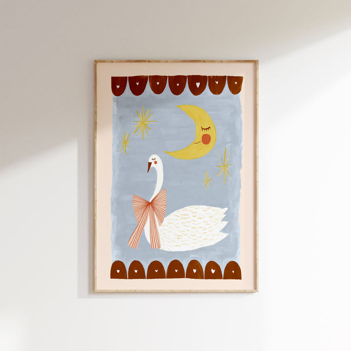 Swan and Moon Folk Art