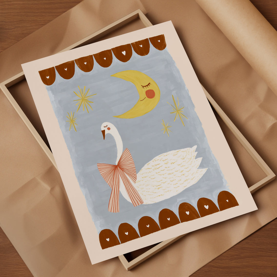 Swan and Moon Folk Art
