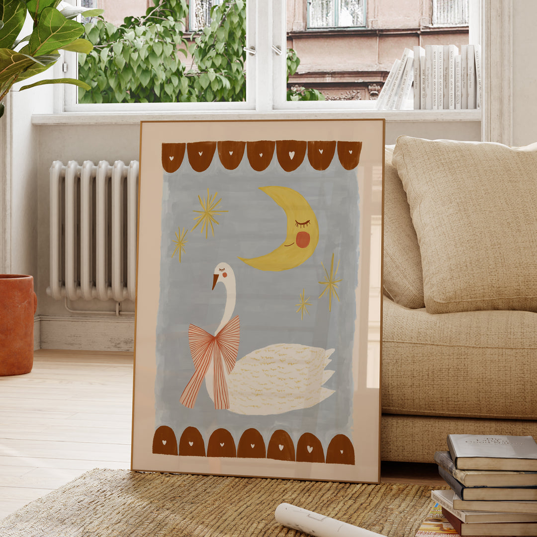 Swan and Moon Folk Art