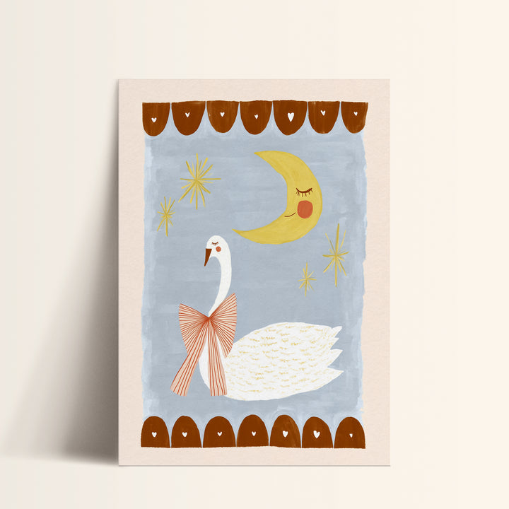 Swan and Moon Folk Art