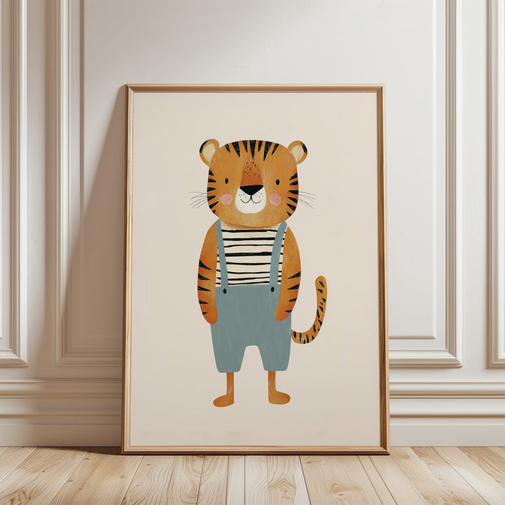 Tiger in Overalls Print | Cute Safari Animal Nursery Wall Art