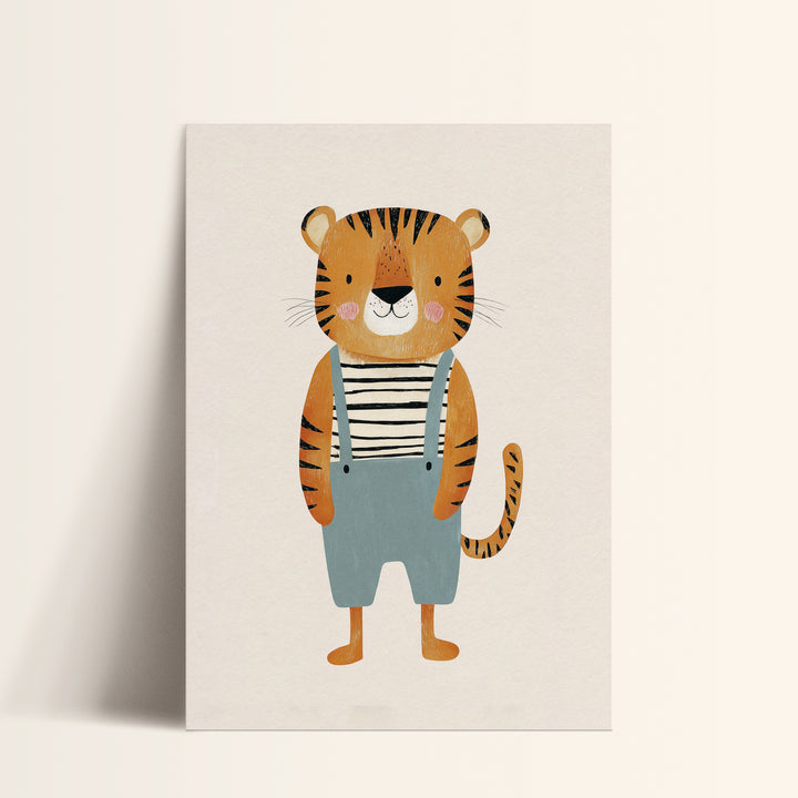 Tiger in Overalls Print | Cute Safari Animal Nursery Wall Art