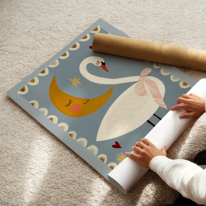 Swan and Moon Folk Art