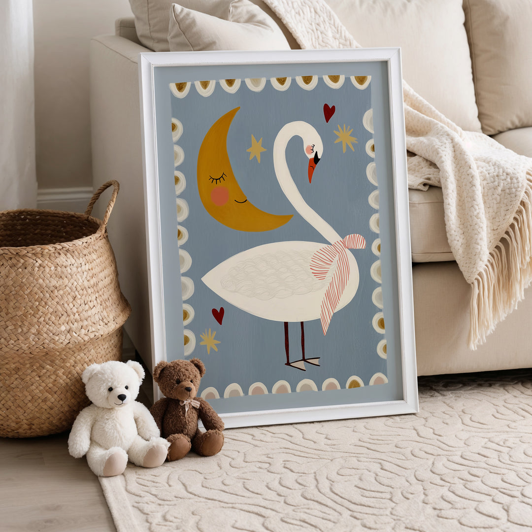 Swan and Moon Folk Art