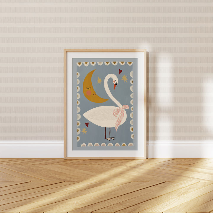 Swan and Moon Folk Art