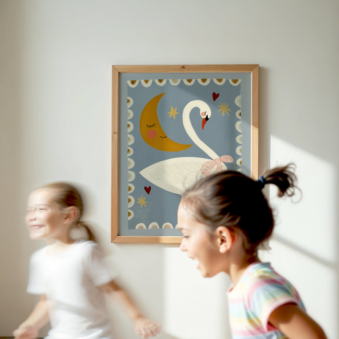 Swan and Moon Folk Art