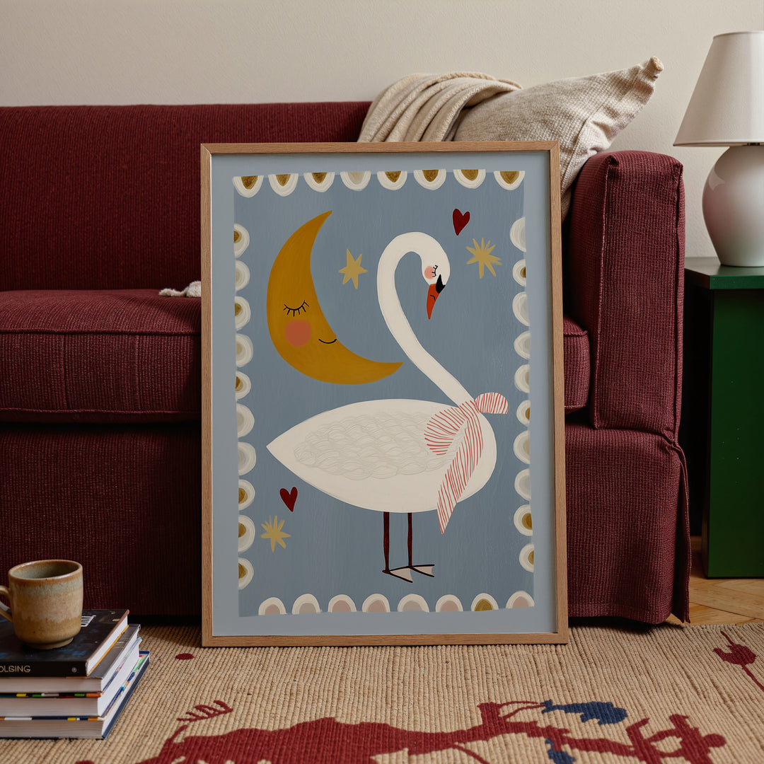 Swan and Moon Folk Art