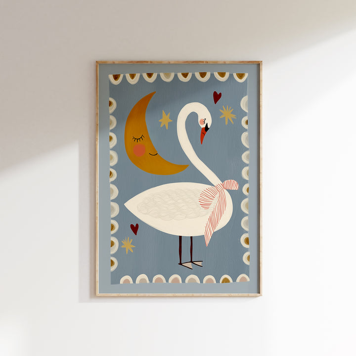 Swan and Moon Folk Art