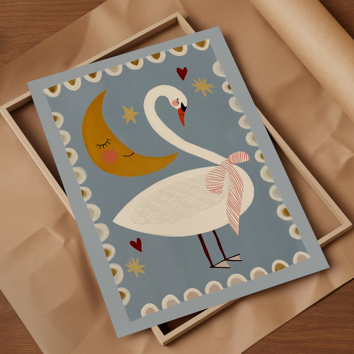 Swan and Moon Folk Art