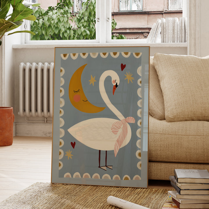 Swan and Moon Folk Art