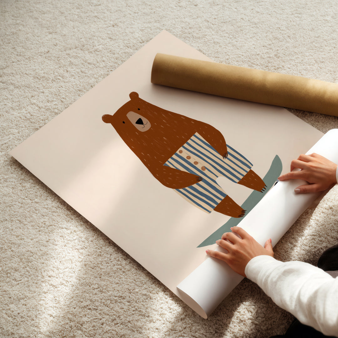 Skateboarding Bear in Stripes