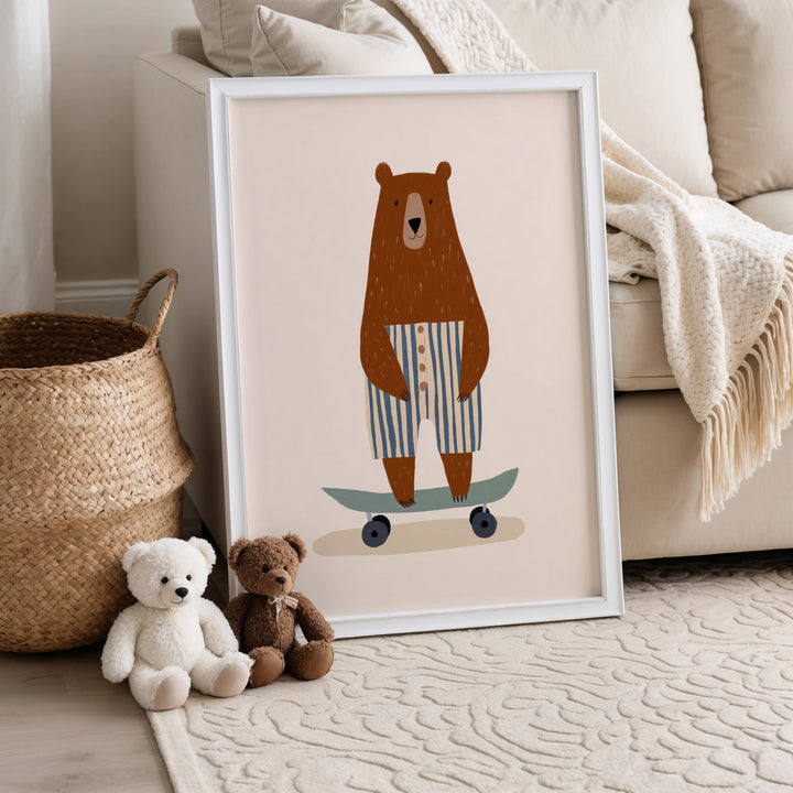 Skateboarding Bear in Stripes