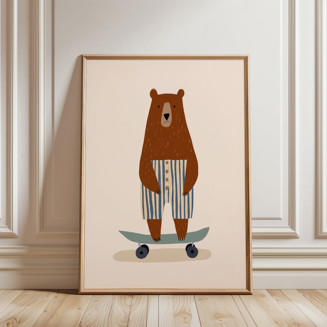 Skateboarding Bear in Stripes