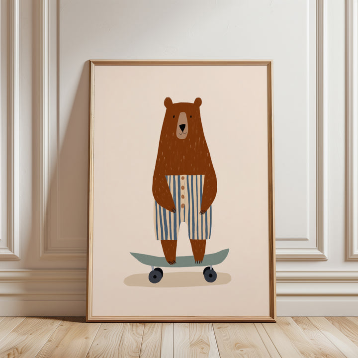 Skateboarding Bear in Stripes