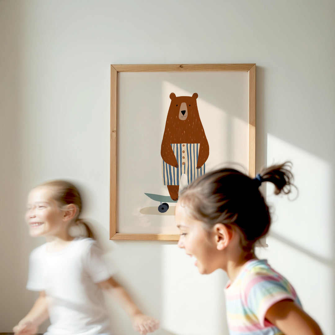 Skateboarding Bear in Stripes