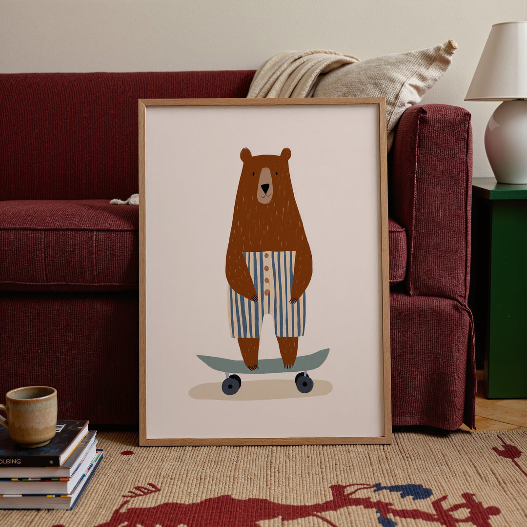 Skateboarding Bear in Stripes