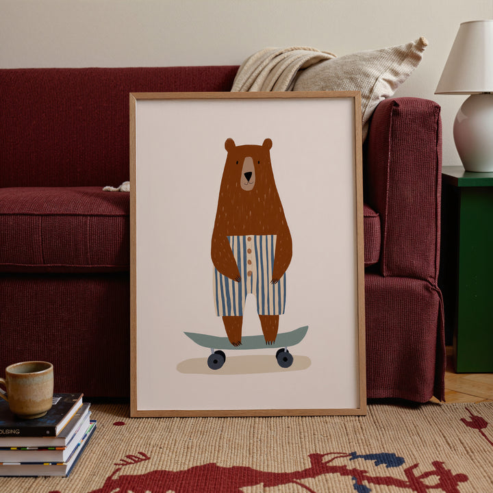 Skateboarding Bear in Stripes