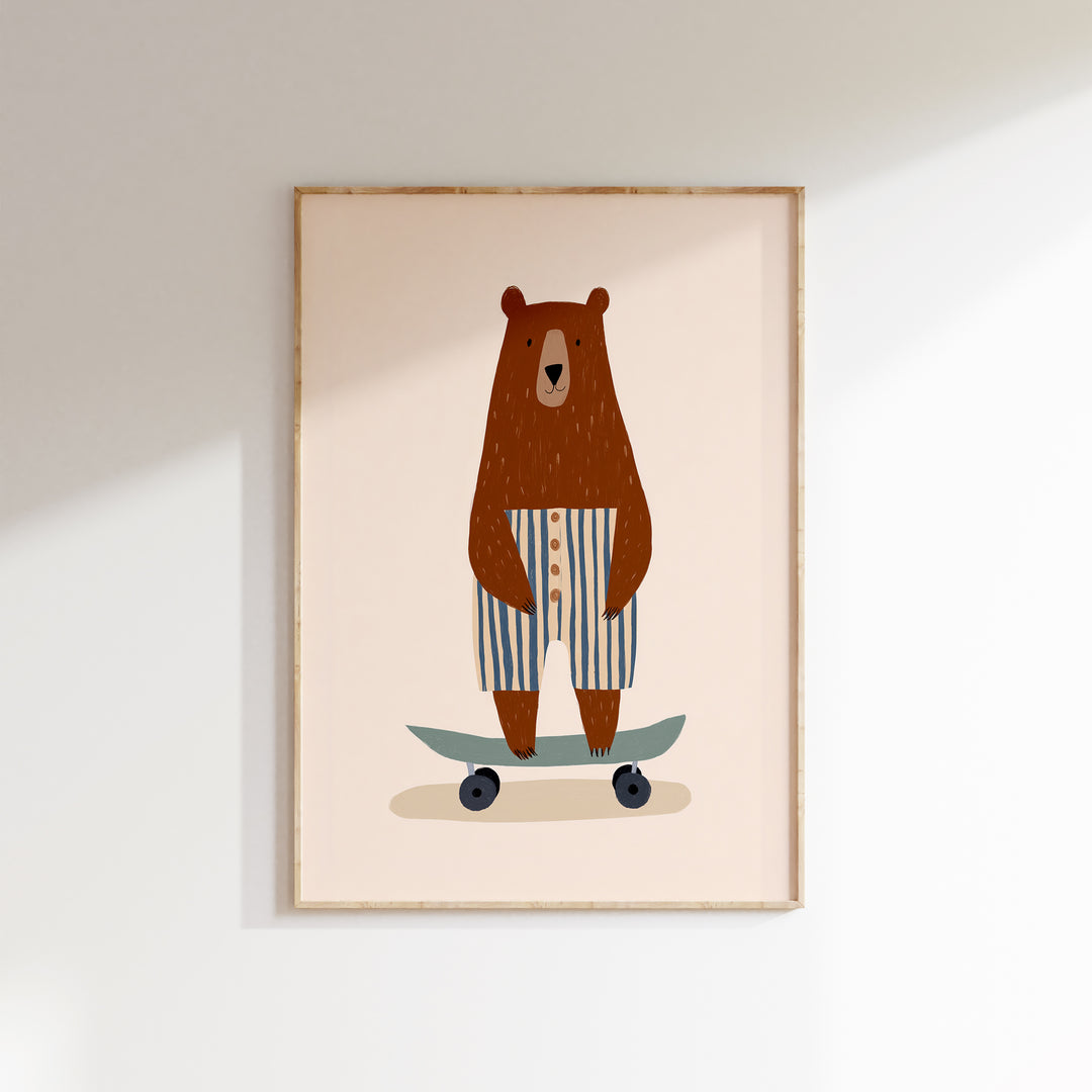 Skateboarding Bear in Stripes