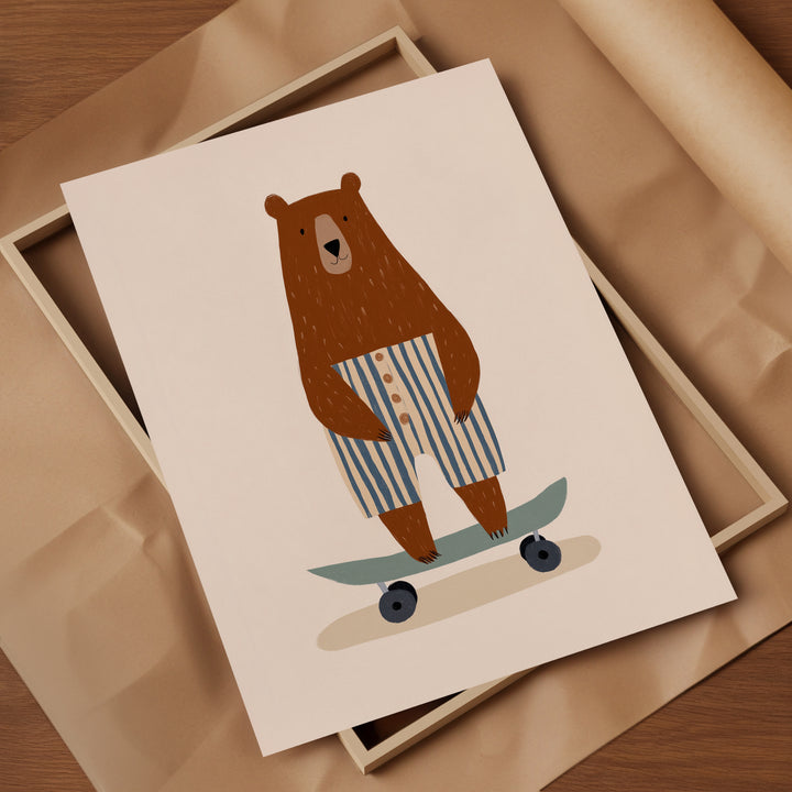 Skateboarding Bear in Stripes