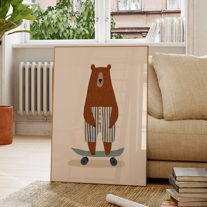Skateboarding Bear in Stripes