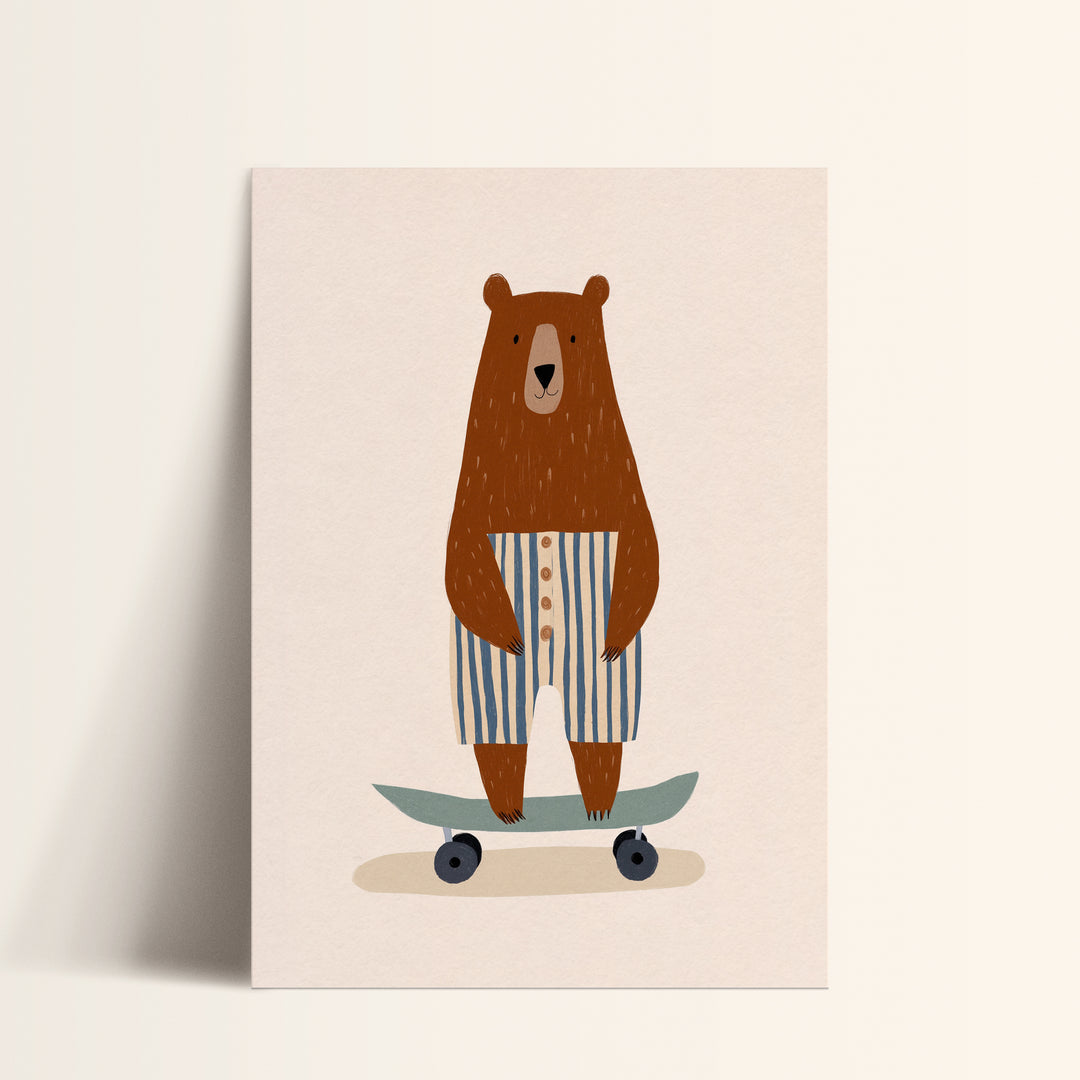 Skateboarding Bear in Stripes