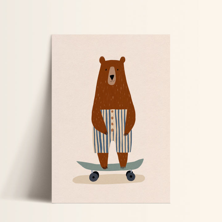 Skateboarding Bear in Stripes